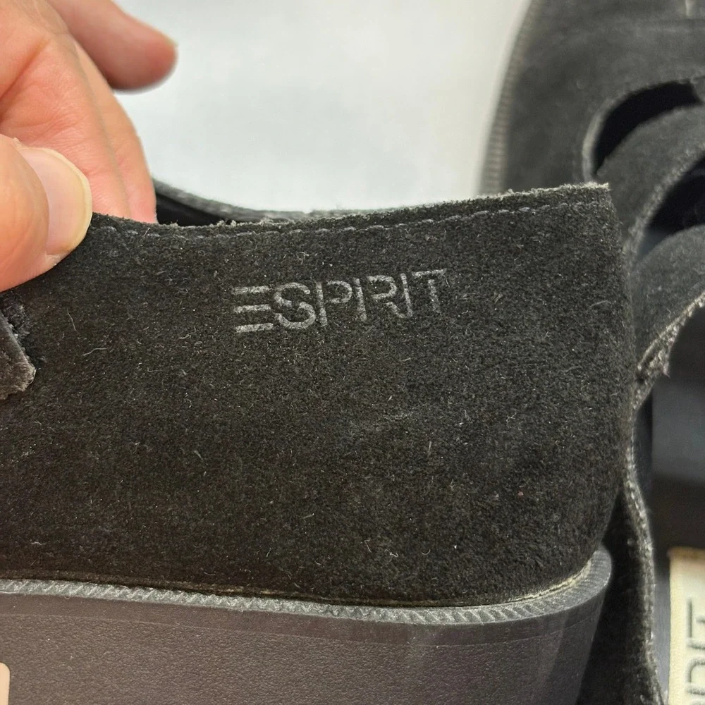 90s Esprit Reflector 74070 Shoes Womens 6 Black Good Vintage Suede Lug Mary Jane